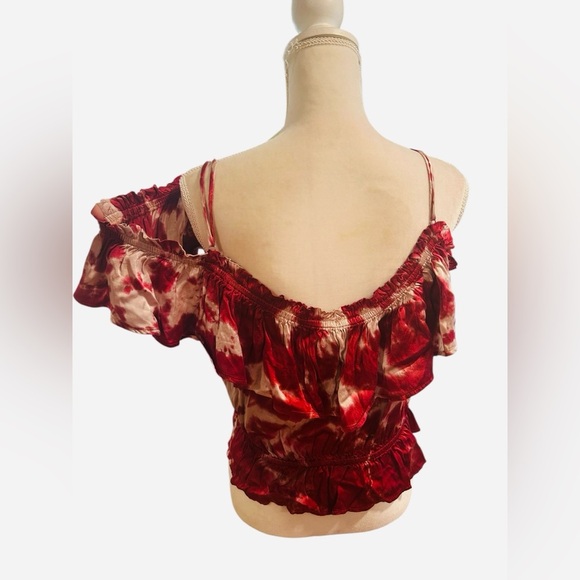NWT Blue life bohemian maroon Etta Ruffle tie dye cami cold shoulder blouse Sz M - Picture 6 of 11